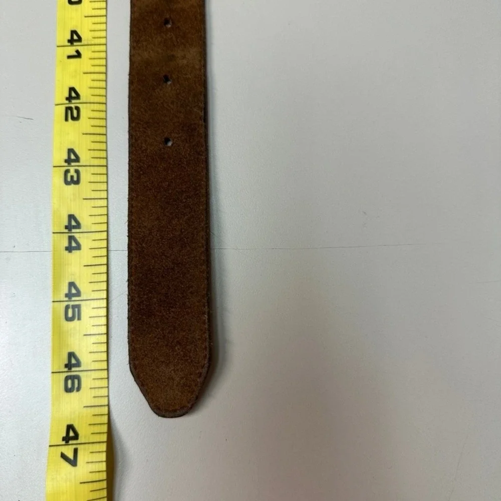 Mens Brown Suede Leather Belt Silver Roller Buckle Casual Rugged 46 Inch